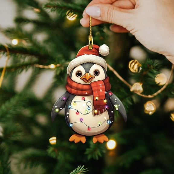 Acrylic Printed Cute Penguin Christmas Ornament 2025 Xmas Tree Ornaments Christmas Tree Hanging Decoration Penguin with Red Hat 2.5 in