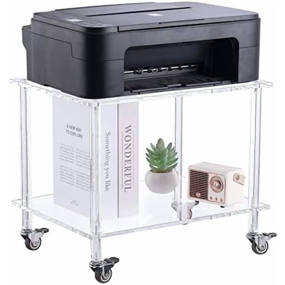 Acrylic Printer Stand - 2-Tier Under Desk Printer Table with Wheels - Multifunctional Rolling Cart for Office & Home, Clear$$Office