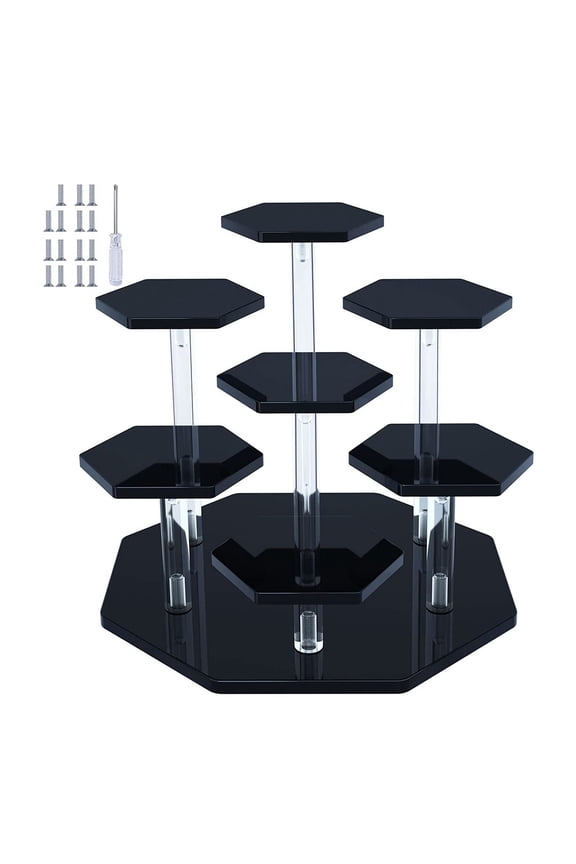 Acrylic Products Display Stands Hexagon Pedestal Cupcake Dessert Stand Displaying Risers for Figurines Black/Clear