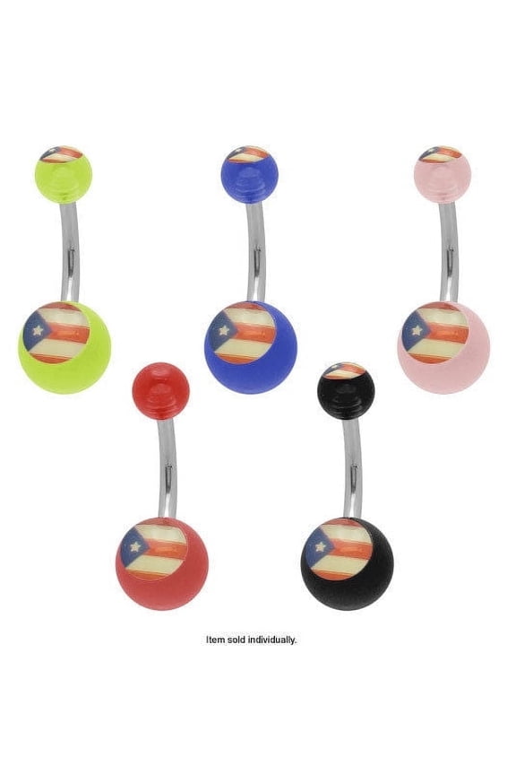 Acrylic Puerto Rico Flag Belly Button Ring