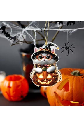 Acrylic Pumpkin Cat Keychain Pendant - Festive Halloween Car Backpack Charm with Double-Sided Design for Home Decor（Not 3D）