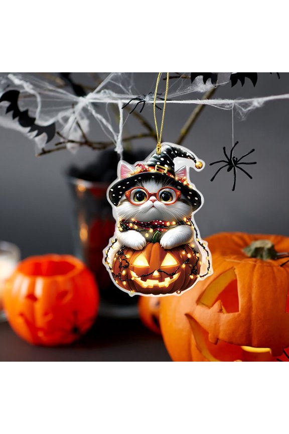 Acrylic Pumpkin Cat Keychain Pendant - Festive Halloween Car Backpack Charm with Double-Sided Design for Home Decor(Not 3D)