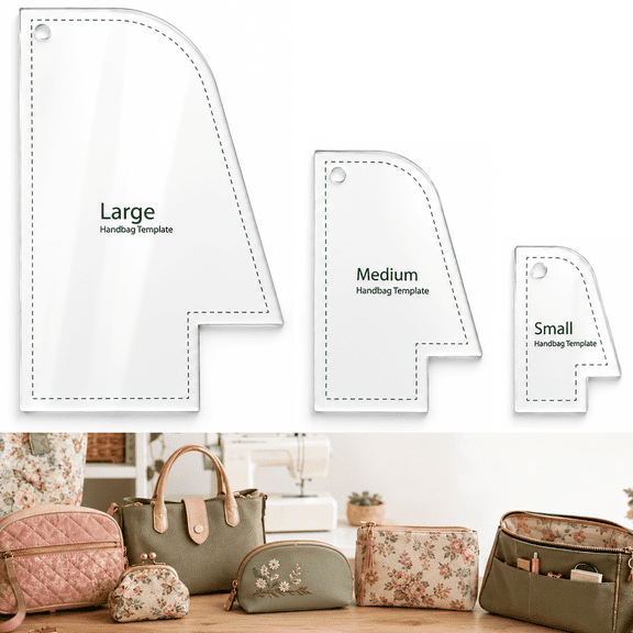 Acrylic Purse Pattern Template (3-Piece Kit), S/M/L Transparent Handbag Cutting Stencils for DIY Sewing & Quilting, Pouch Making Patchwork Ruler Tools