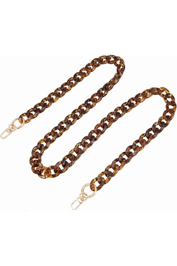 Acrylic Purse Strap 47.6 Inch Resin Bag Chain Handle Large Flat Chain Strap Crossbody Chain Replacement Shoulder Strap Handbag Chain Accessories Charms for Women's Clutch Tote Bag (Leopard)