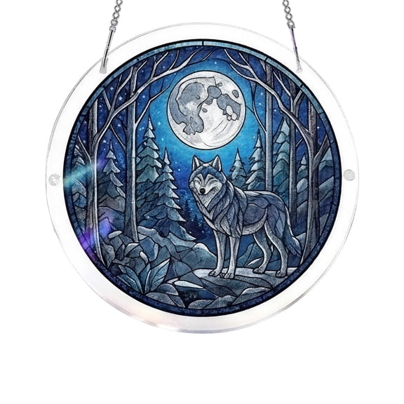 Acrylic Puzzle Hanging Ornament Wolf Moon Forest Design 83 Pieces Diy Kit For Window Decor