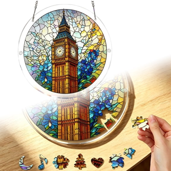 Acrylic Puzzle Hanging Ornament in Yellow 19cm Refractor Window Garden Decorative Glass Light Handmade