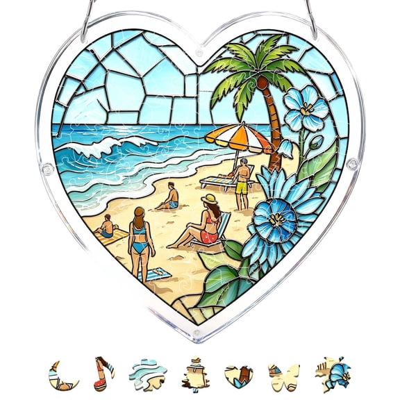 Acrylic Puzzle Suncatcher 83 Pieces Stained Glass Style Window Hanging Ornament DIY Assembly Irregular Acrylic Light Catching Sunlight Catcher Double Sided Printed Window Pendant Home Decor