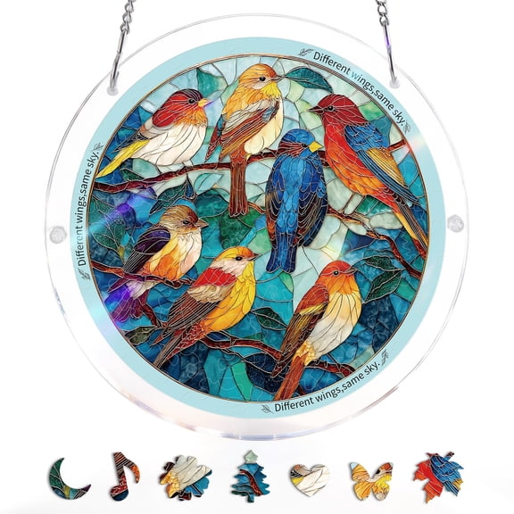 Acrylic Puzzle Suncatcher Window Hanging, 83 Pieces Hummingbird & Floral Stained Glass Effect Decor, 7.87" DIY Art Gift for Birthday & Home Decoration