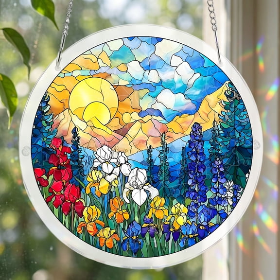 Acrylic Puzzle Suncatcher Window Hanging Blue Rainbow Light Refraction Decor for Home Office Nursery Kids Room Indoor Outdoor 7.4 Inch Circle Sun Catcher Wall Art
