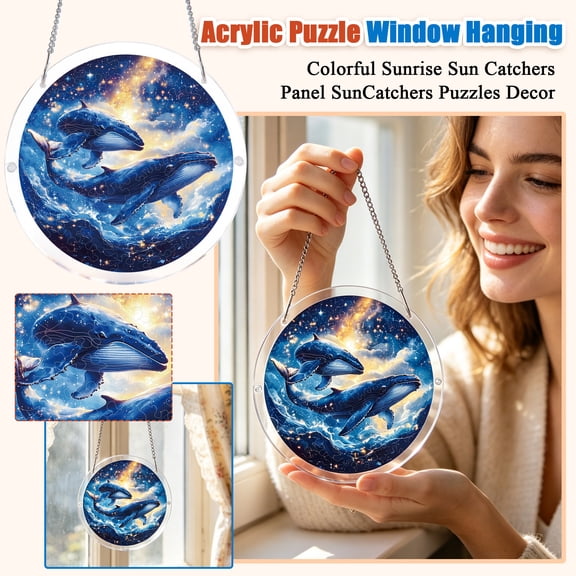 Acrylic Puzzle Suncatcher Window Hanging, Whale Galaxy Round 2D Acrylic Puzzle Suncatcher, Star Ocean Decor, Creative Gift for Dream Chasers and Ocean Lovers