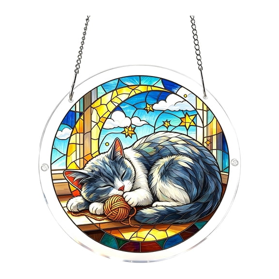 Acrylic Puzzle Suncatcher With 83 Pieces Cat Pattern Diy Puzzles Ornament For Window Hanging Home & Garden Decor(Cat B-7.5In)#6187