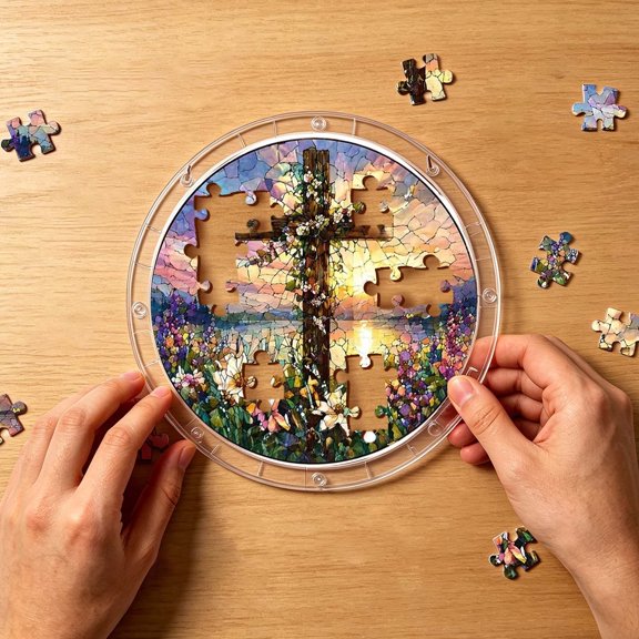Acrylic Puzzle Suncatcher With 83 Pieces Cross Pattern Diy Puzzles Ornament For Window Hanging Home & Garden Decor(Cross B-7.5In)#6183