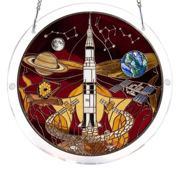 Acrylic Puzzle Suncatcher with Space Rocket Design, 7.4 Inch 83 Pieces Stained Glass Kit for Window & Patio Hanging