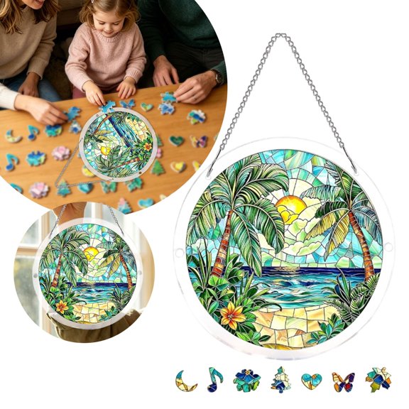 Acrylic Puzzle Sunlight Catcher Window Hanging, 83 Piece DIY Colored Acrylic Puzzle, Casts Colorful Shadows in Sunlight, Easy to Install, for Home Decor, Unique Birthday Gift