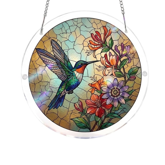 Acrylic Puzzles Suncatcher, 83 Pieces 7.87In Hummingbird & Wildflower Acrylic Sun Catcher Puzzle, DIY Window Ornament for Lively Nature Home Decor
