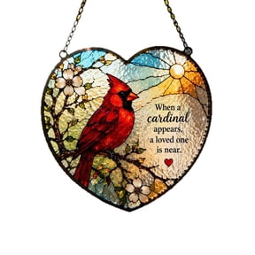 Acrylic Puzzles Suncatcher Cardinal Stained Glass Window Hanging with Sympathy Quote for Memorial Gift In Memory of Loved One Decor Heart-Shaped Sun Catcher for Indoor Windows