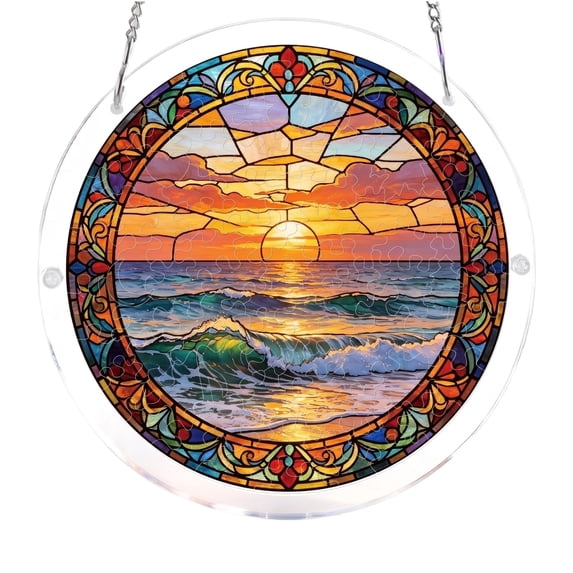 Acrylic Puzzles Suncatcher Window Hanging, 7.4 Inch Fairy Garden Sun Catcher Puzzle, Handmade DIY Window Wall Art, Whimsical Home Decor, Thoughtful Gift E