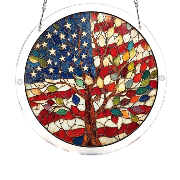 Acrylic Puzzles Suncatcher Window Hanging, 7.4 Inch Patriotic Stained Glass Sun Catcher Acrylic Puzzles, 83 Pieces Garden Decoration for Women Men Mom Birthday Gift Home Decor A