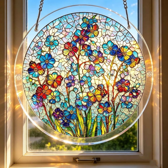 Acrylic Puzzles Suncatcher Window Hanging, 7.4 Inch Sun Catcher Acrylic Puzzles, Stained Acrylic Puzzle Kit Garden Decoration for Women Men Mom Birthday Gift