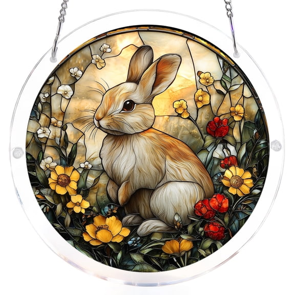 Acrylic Puzzles Suncatcher Window Hanging, 83 Pieces 7.4 Inch Rabbit Floral Sun Catcher Acrylic Puzzles, DIY Stained Glass Acrylic Puzzle Kit Garden Decoration for Women Men Mom Birthday Gift