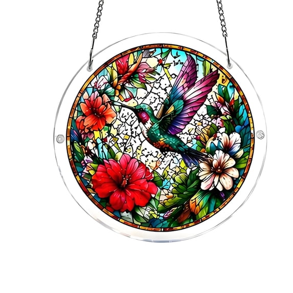 Acrylic Puzzles Suncatcher Window Hanging, Natural Scenery & Emerald Flame Hummingbird Pattern Jigsaw Sun Catchers Garden Decoration Home Decor 83 Pieces 7.4 Inch