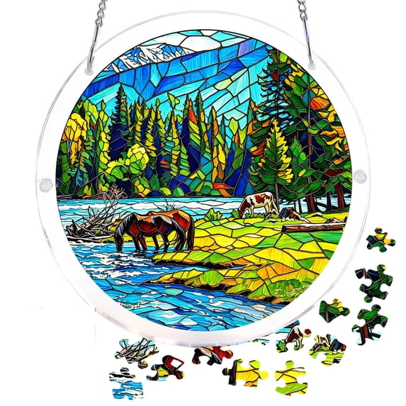 Acrylic Puzzles Suncatcher Window Hanging, Natural Theme 83 Pieces Sun Catcher Stained Glass Acrylic Puzzle Decoration for Women Men Mom Birthday Gift Home Decor