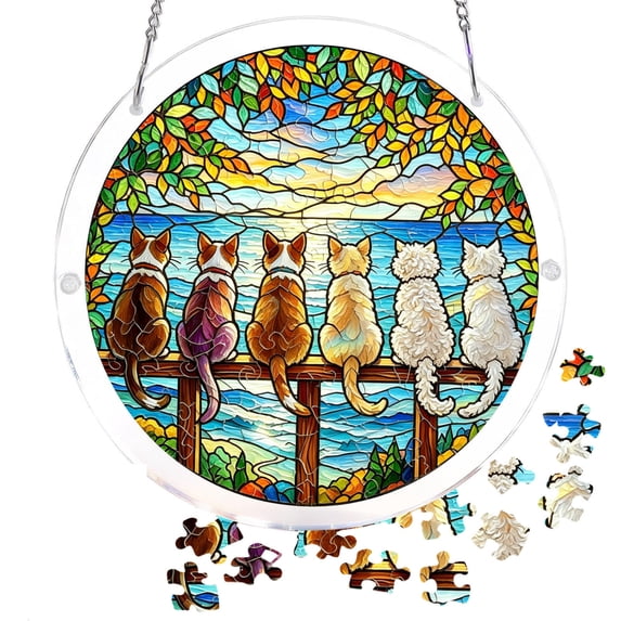 Acrylic Puzzles Suncatcher Window Hanging, Natural Theme 83 Pieces Sun Catcher Stained Glass Acrylic Puzzle Decoration for Women Men Mom Birthday Gift Home Decor