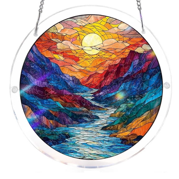 Acrylic Puzzles Suncatcher Window Hanging, Sun Catcher Stained Glass Acrylic Puzzle Decoration for Women Men Mom Birthday Gift Yard Tree Balcony Bedroom (Sunset)