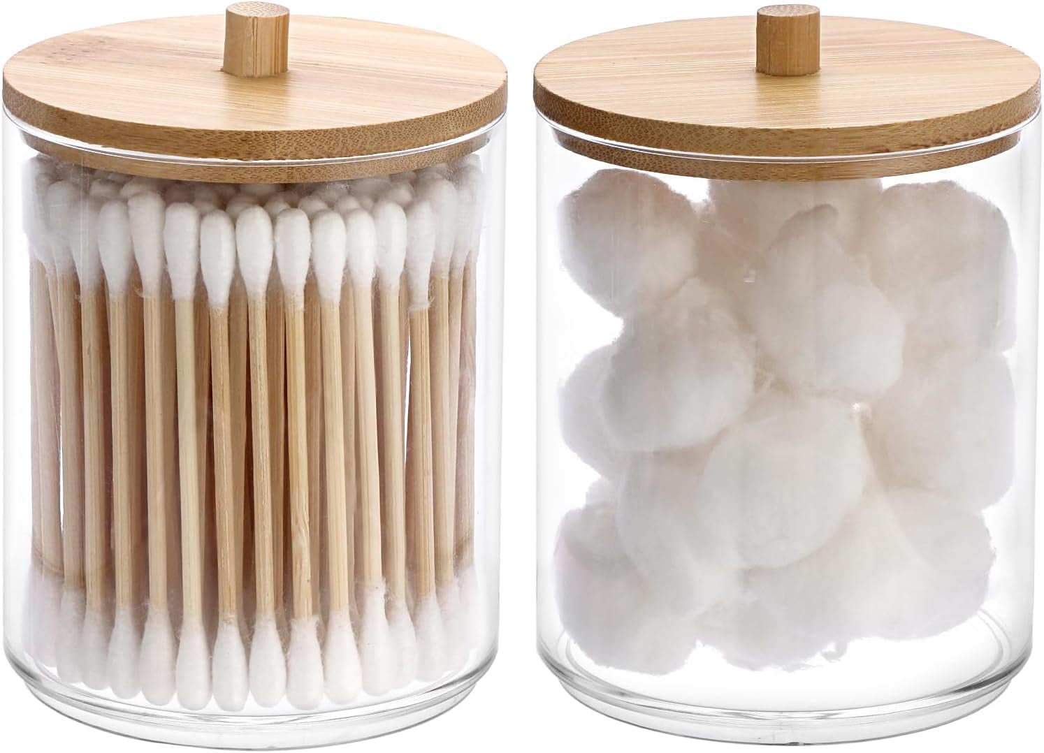 Acrylic QTip Holder with Bamboo Lid Clear QTips Dispenser Bathroom