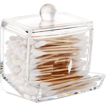 Acrylic Qtip Holder, Clear Small Cotton Swab Dispenser, Ear Stick Swabs Holder, Square Toothpick Storage Container, Bathroom Countertop Decorative Storage Organizer