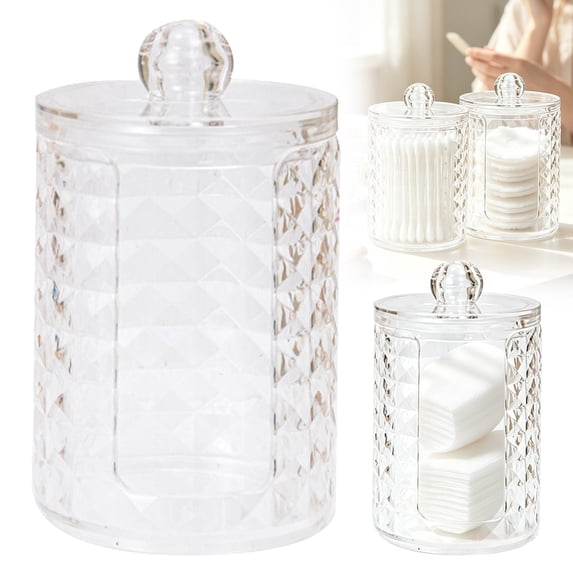 Acrylic Qtip Holder Dispenser, Bathroom Jars with Lids Set, Cotton Swab Storage Box,Vanity Organizer Canisters, Cotton Pad & Ball Holder, Restroom Bathroom Organizer, Makeup Storage Canisters,B