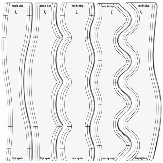 Acrylic Quilt Rulers for Quilting, 5 Pcs Sewing Templates with Transparent Wave Design for Machine Quilting Molds, Rulers for Quilting and Sewing, 9.1 x 26 cm,sewing rulers for quilting