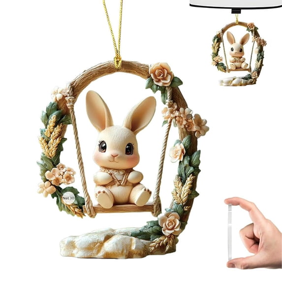 Acrylic Rabbit Ornament With Floral Design For Car Mirror Or Home Decor Hanging Decoration