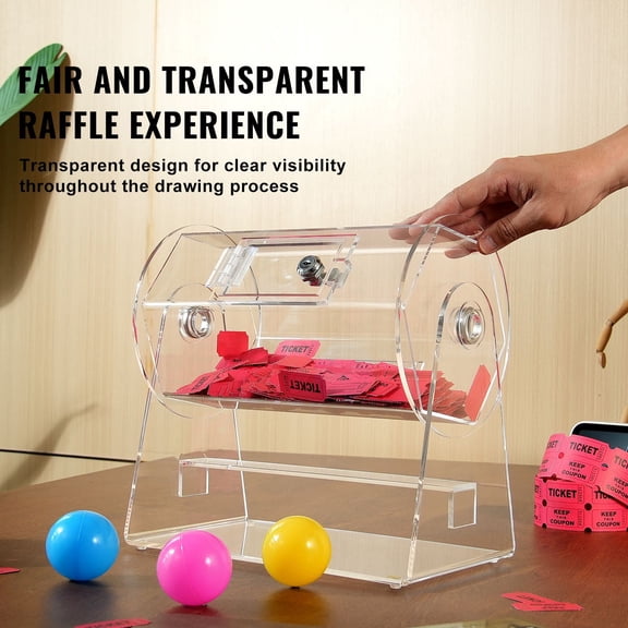 Acrylic Raffle Drum,Professional Raffle Ticket Spinning Cage with 2 Keys,Transparent Lottery Spinning Drawing,Holds 2500 Tickets or 100 Raffle Balls,Raffle Ticket Box for Lottery Games Bingo