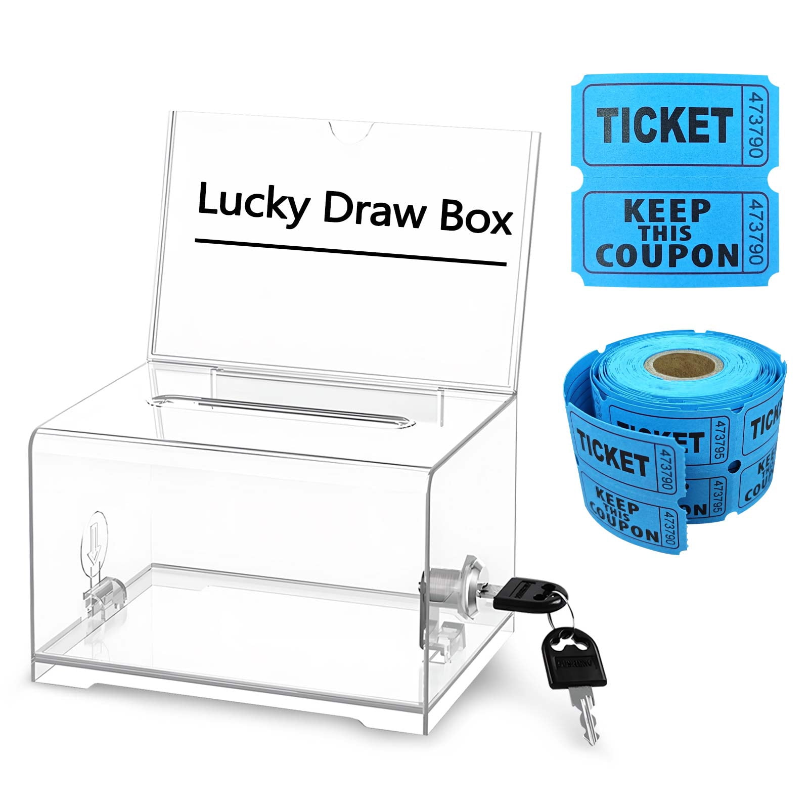 Lock Tickets Acrylic Raffle Ticket Box with 250 Tickets Double Roll, Clear Donation ...