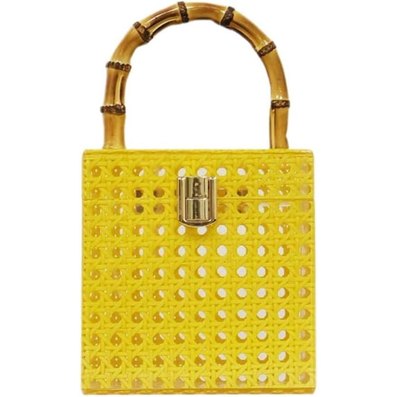 Acrylic Rattan Clutch Purse for Women Woven Evening Bag Square Box Top Handle Handbag Summer Beach Purse