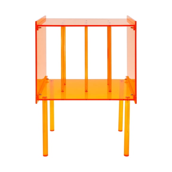 Acrylic Record Player Stand, Record Player Stand with Storage, Acrylic Side Table for Storing Records, Vinyl Albums, or Magazines (Orange)