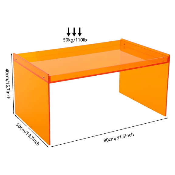 Acrylic Rectangle Coffee Table, Modern Coffee Table for Living Room Orange 80*50*40cm