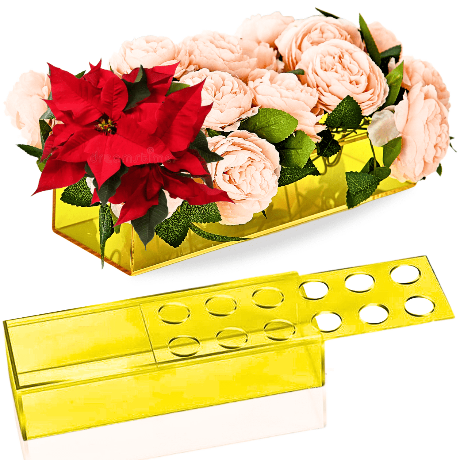 Acrylic Rectangular Floral Centerpiece for Dining Table 30 cm Long