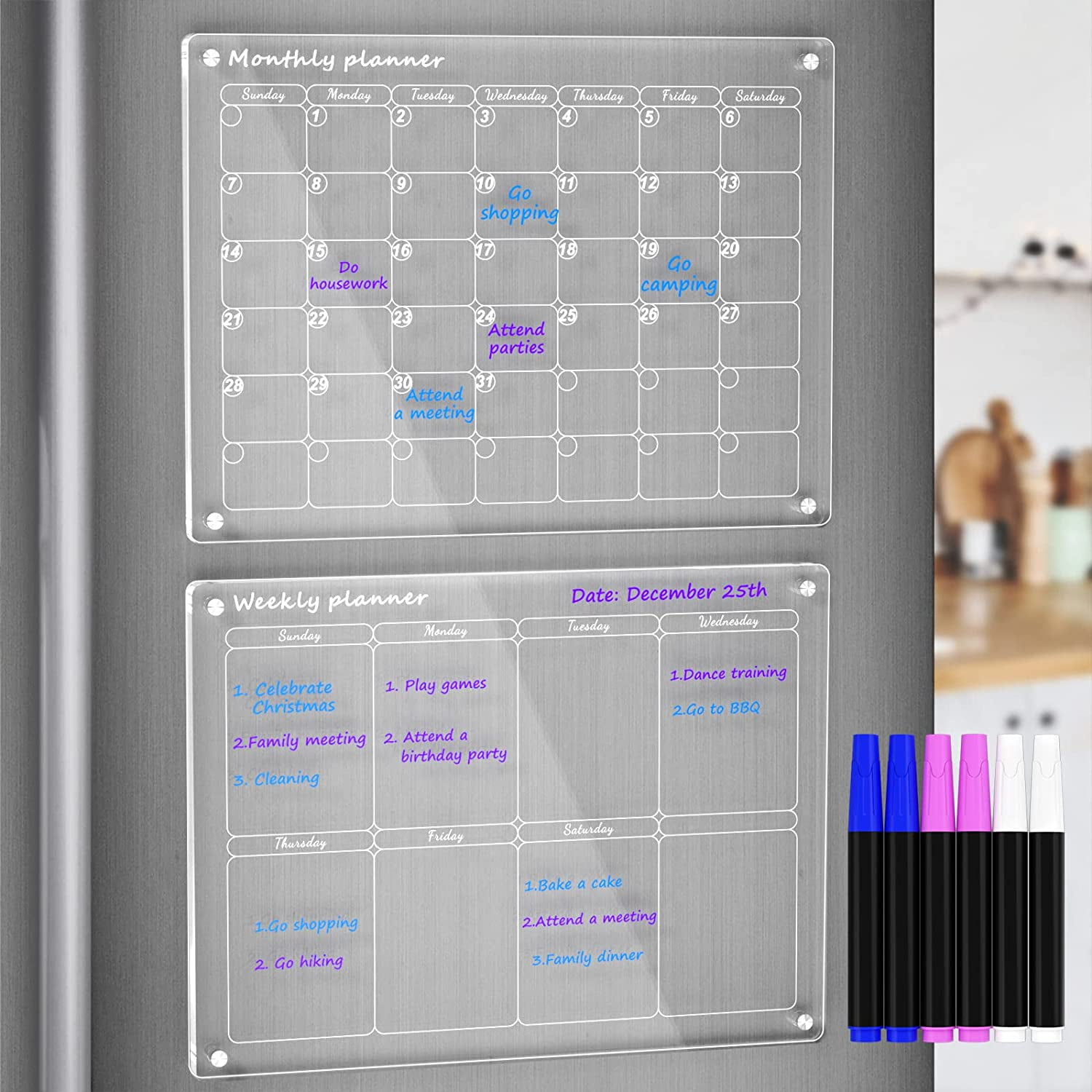  Vangerute 3-Pack Magnetic Acrylic Calendar for Fridge, Monthly  Weekly and Daily Magnetic Fridge Calendar Set, Refrigerator Calendar Dry  Erase,Includes 6 Markers, Marker Holder and Erase : Office Products