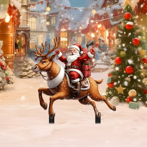 Acrylic Reindeer and Santa Claus Garden Stakes for Outdoor Yard Decor, Indoor Holiday Pile Set, Festive Christmas Lawn Ornaments, Durable Weather-Resistant Holiday Decoration for Garden and Patio