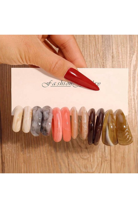 Acrylic Resin C-Shape Earrings Set Third Card 6 Pair Multicolor Agate Effect