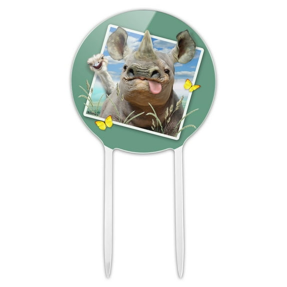 Acrylic Rhino Rhinoceros Selfie Picture Funny Cake Topper Party Decoration for Wedding Anniversary Birthday Graduation