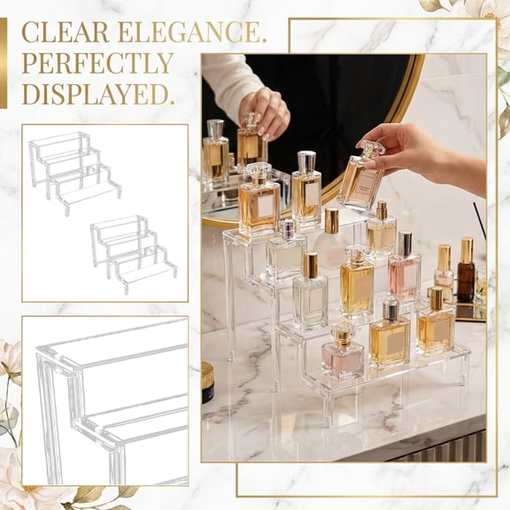 Acrylic Riser Display Shelf,3 Tier Display Riser for Figures Display Stand Large Risers for Display Cupcake Perfume Organizer Cologne Makeup Collection Countertop Desktop Tabletop, 1 Pcs