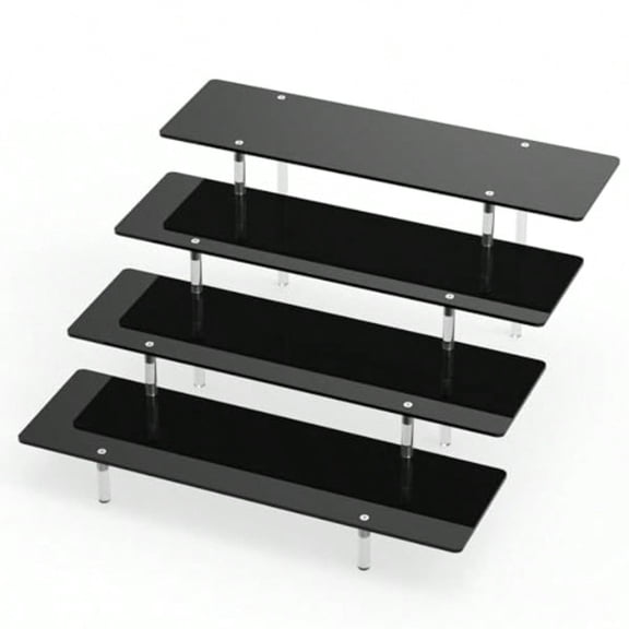 Acrylic Riser Display Stand Black 4 Tier Cupcake Stand Display Risers Shelf Perfume Cologne Organizer Compatible with Funko Pop Food Dert Makeup Skincare Cosmetics Lotion Organizer 1 PACK