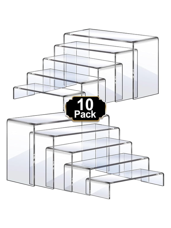 10 Pcs Acrylic Risers, Clear Rectangular Display Stands for Collectibles Cupcakes Dessert