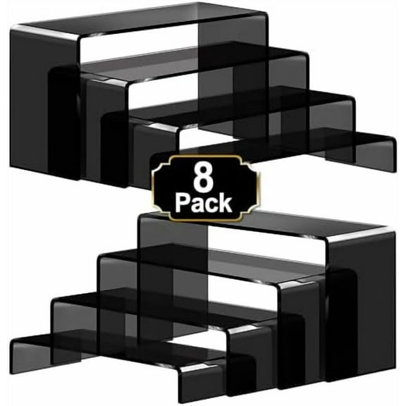 Acrylic Risers, 8 Pcs 2 Set(7”L~8”L~9”L) Display Risers, Black Arylic Display Stands Acrylic Shelf Riser, Display Holders for Vendor Events, Cupcake Stands, Toys Display Clear Shelves