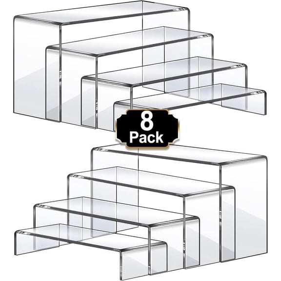 8 Pcs Acrylic Risers, Clear Rectangular Display Stands for Collectibles Cupcakes Dessert