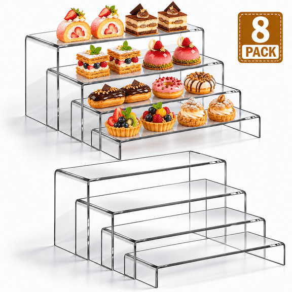 8 Pack Clear Acrylic Display Risers, 4 Sizes Acrylic Risers for Display for Collectibles, Vendor Events, Cupcakes and Cosmetics