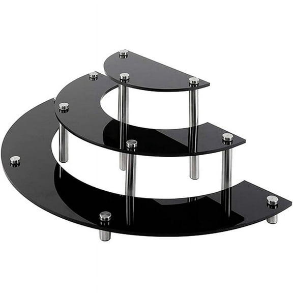 Acrylic Risers Display Stand, 3 Tier Black Cupcake Stand Holder Half Moon Dessert Organizer Shelf